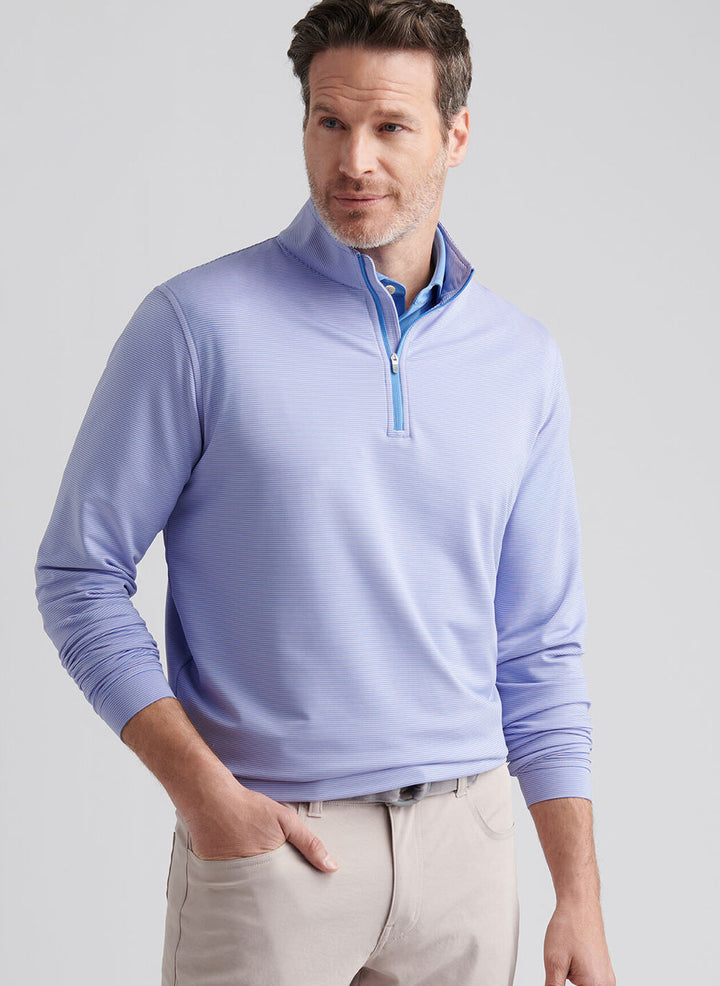 Peter Millar Perth Sugar Stripe Performance Quarter-Zip: Evening Tide