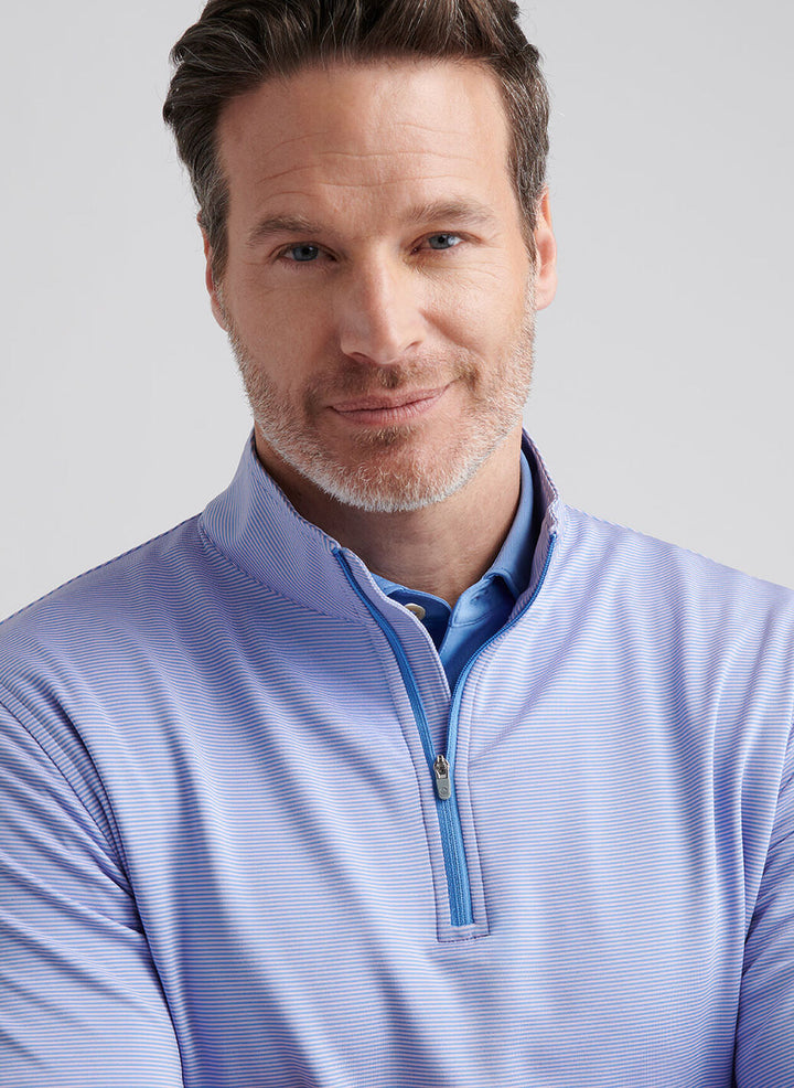 Peter Millar Perth Sugar Stripe Performance Quarter-Zip: Evening Tide