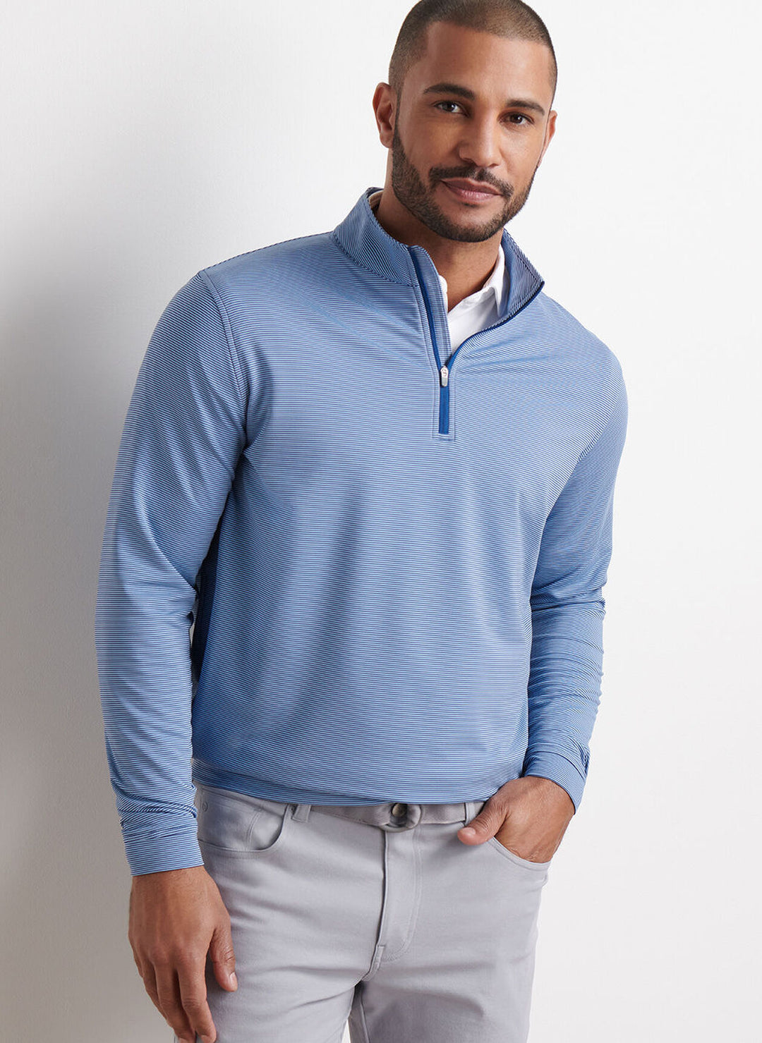 Peter Millar Perth Sugar Stripe Performance Quarter-Zip: Sport Navy