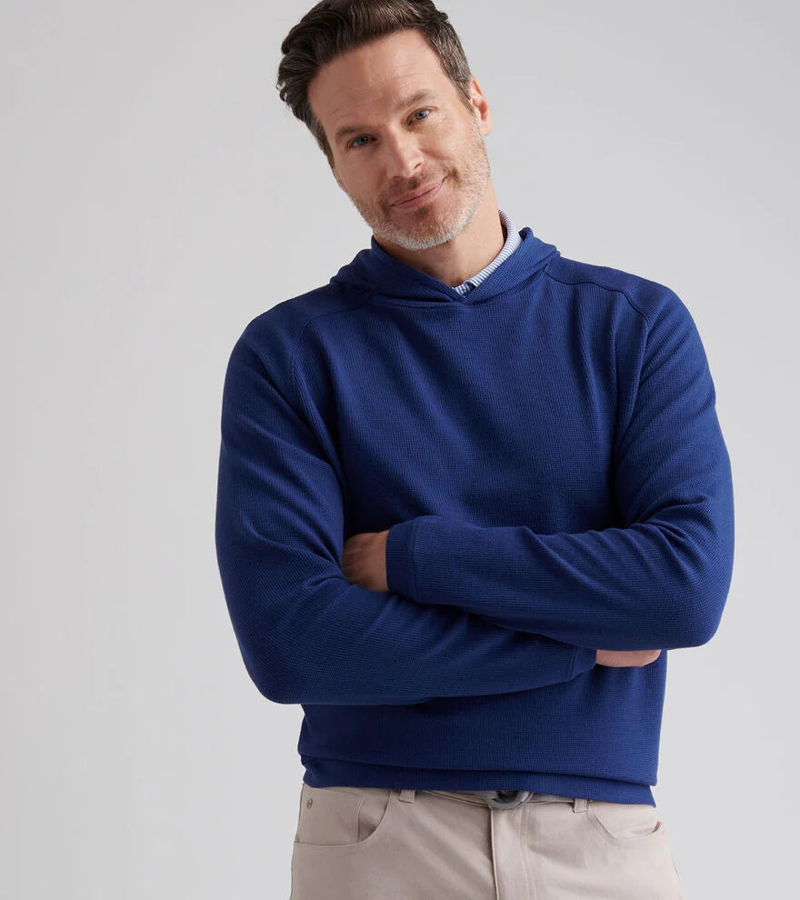 Peter Millar Pine Waffle Performance Hoodie: Sport Navy