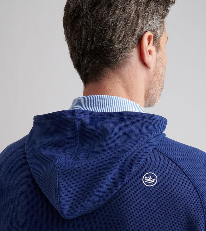 Peter Millar Pine Waffle Performance Hoodie: Sport Navy