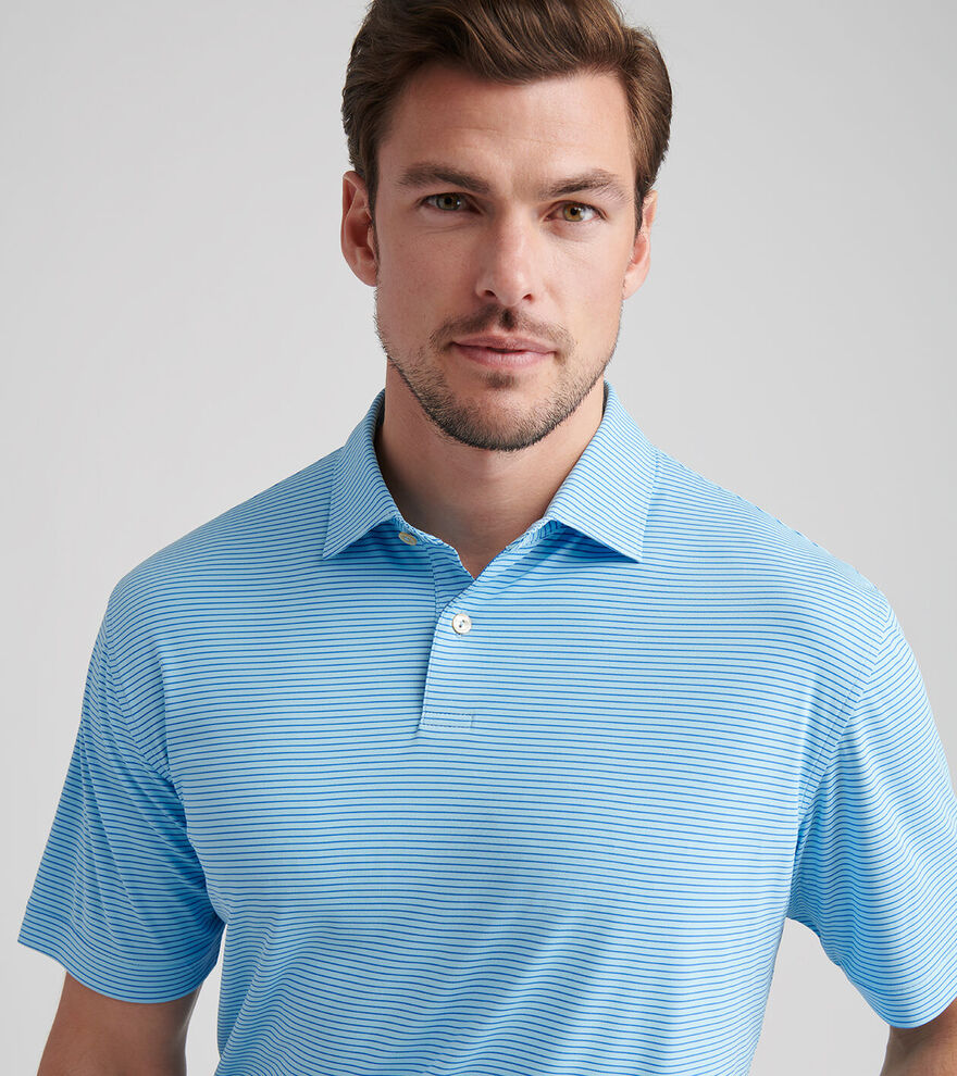 Peter Millar Featherweight Stripe Performance Polo: Seaport Blue