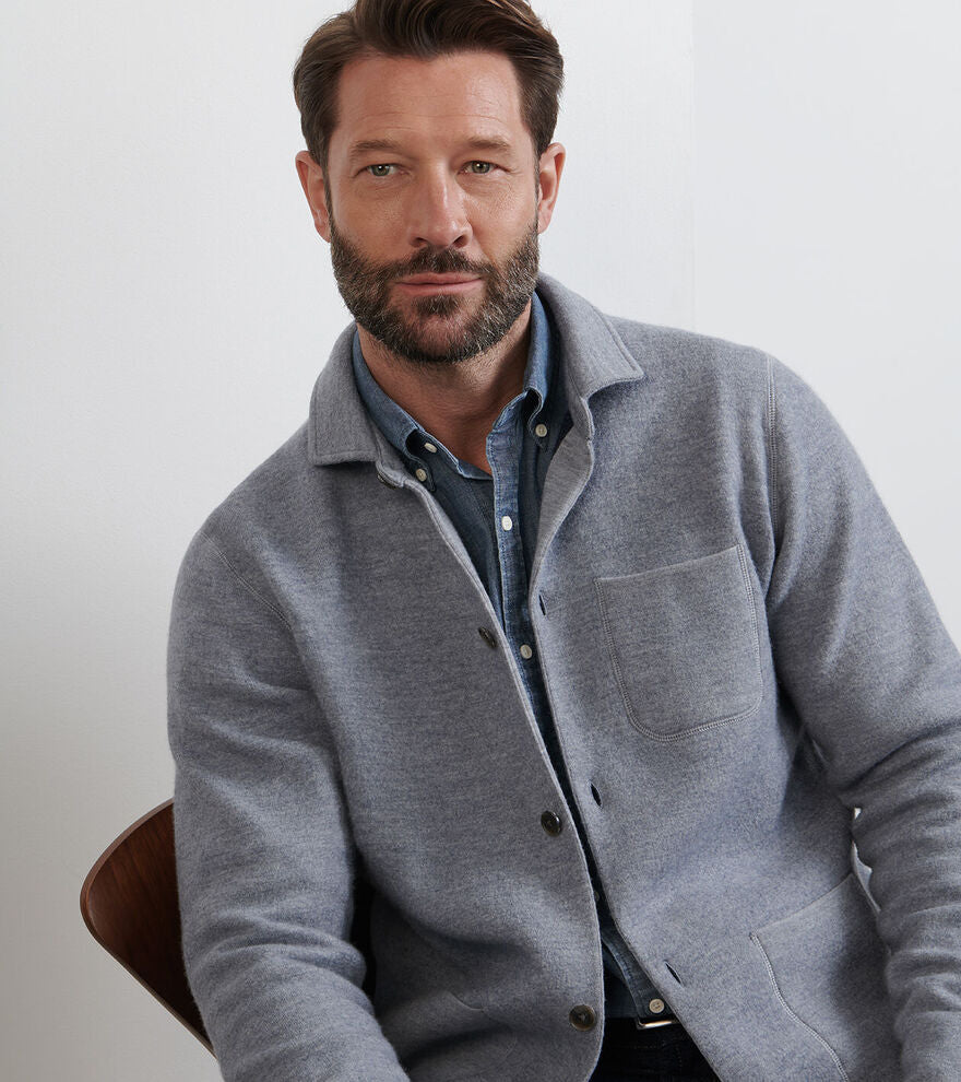 Peter Millar Carson Sweater Chore Coat: Gale Grey