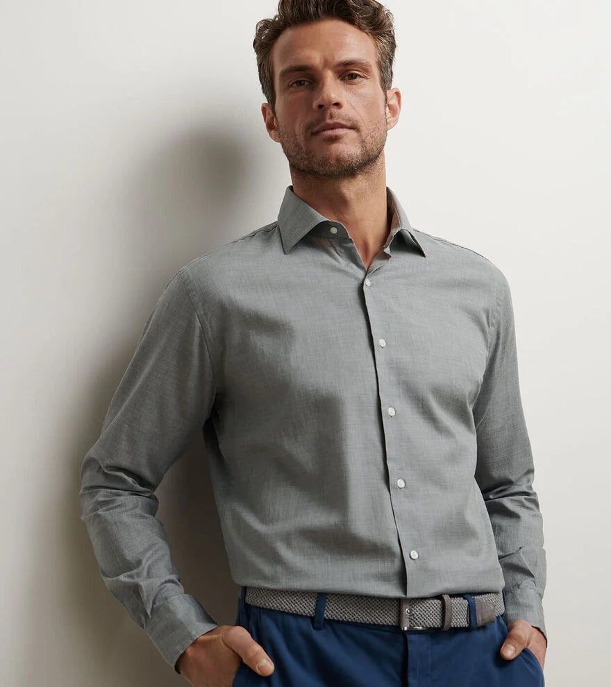 Peter Millar Highlands Soft Twill Cotton Sport Shirt: Gale Grey
