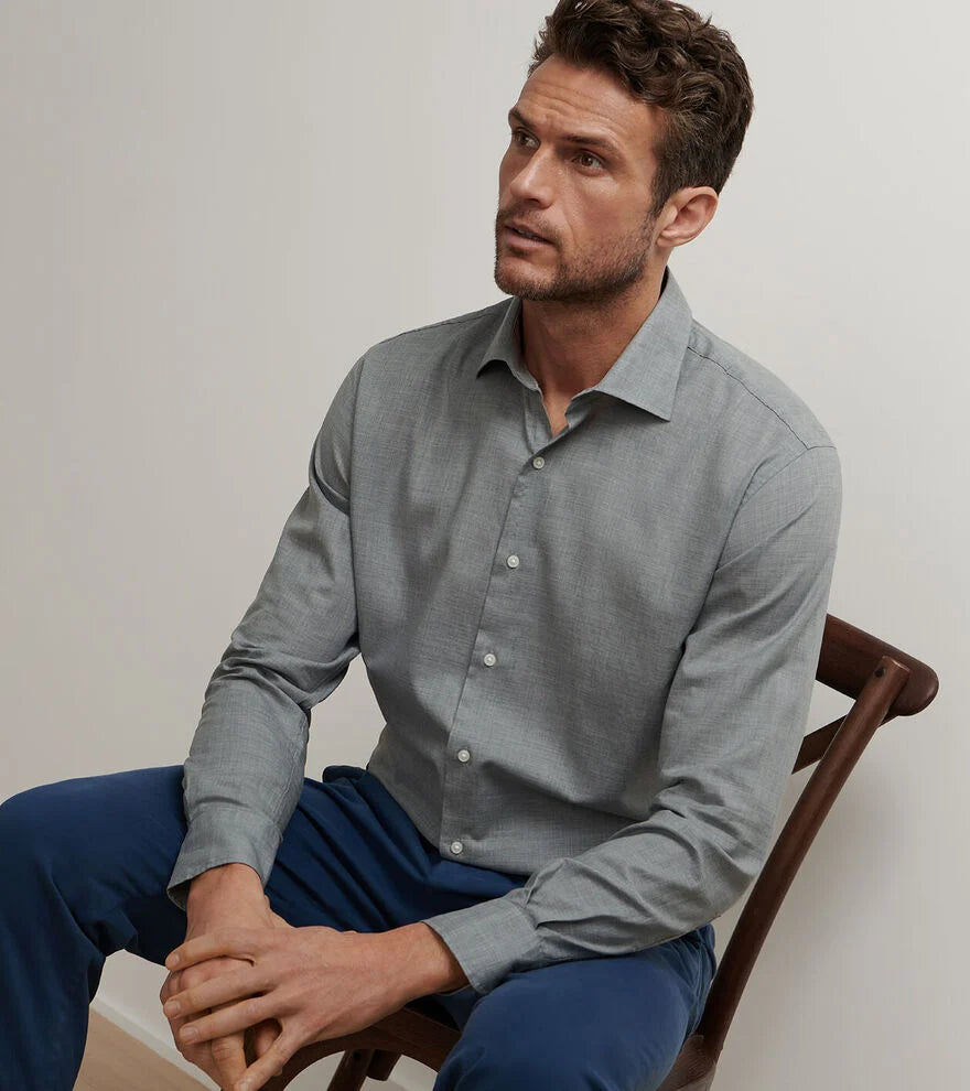 Peter Millar Highlands Soft Twill Cotton Sport Shirt: Gale Grey