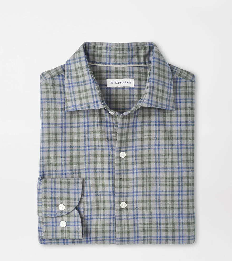 Peter Millar Bar Harbor Performance Flannel Sport Shirt: British Grey
