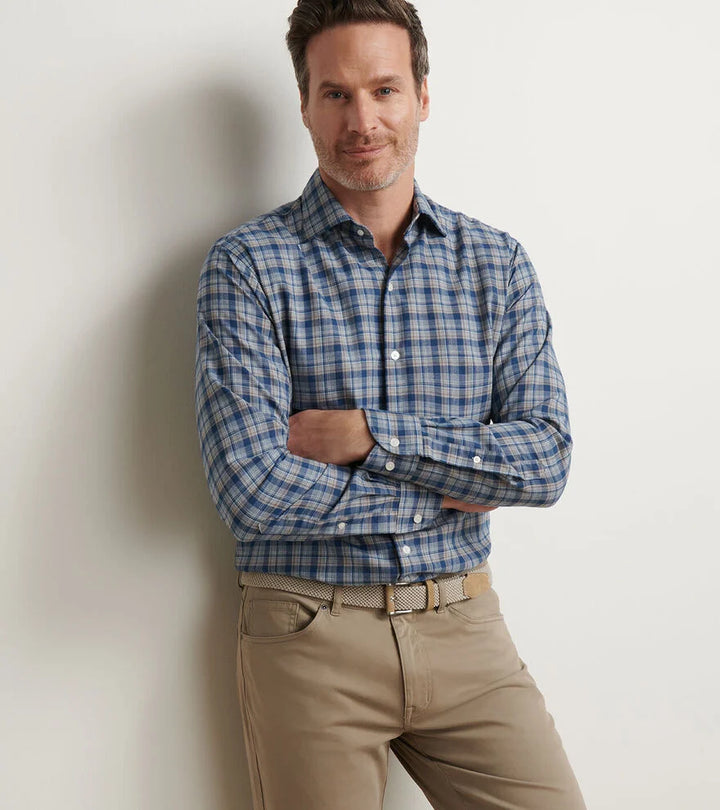 Peter Millar Whitecap Performance Flannel Sport Shirt: Blue Haze