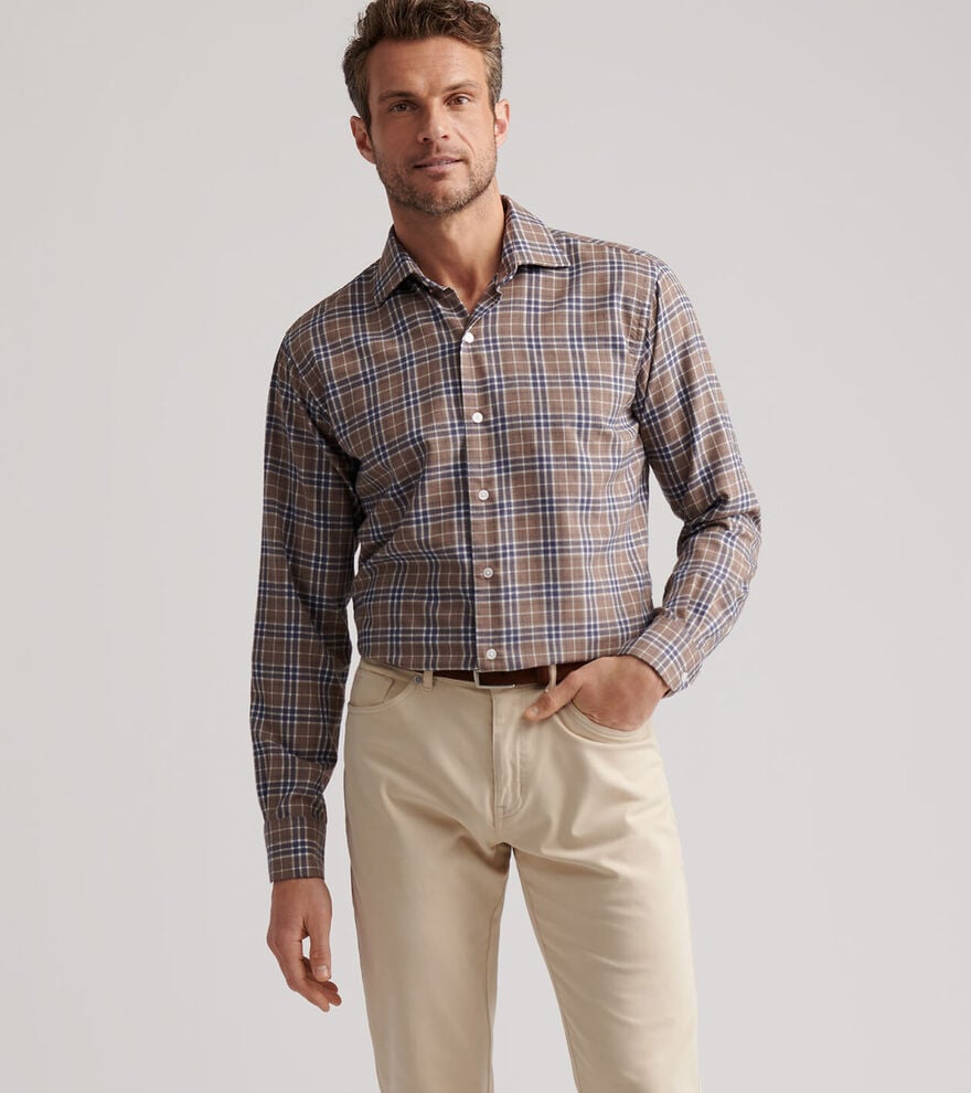 Peter Millar Big Bear Performance Flannel Sport Shirt: Poplar Brown
