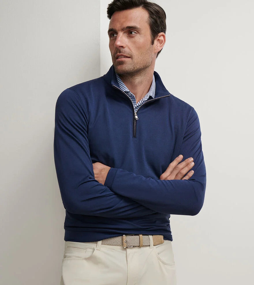 Peter Millar Albatross Cotton-Blend Piqué Quarter-Zip: Navy