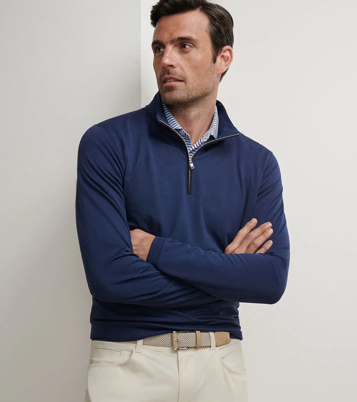 Peter Millar Albatross Cotton-Blend Piqué Quarter-Zip: Navy