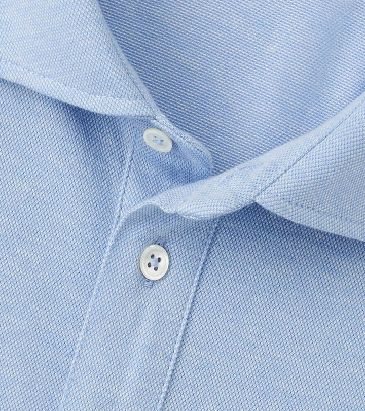 Peter Millar Crown Crafted Amble Long-Sleeve Cotton Cashmere Polo: Blue Frost