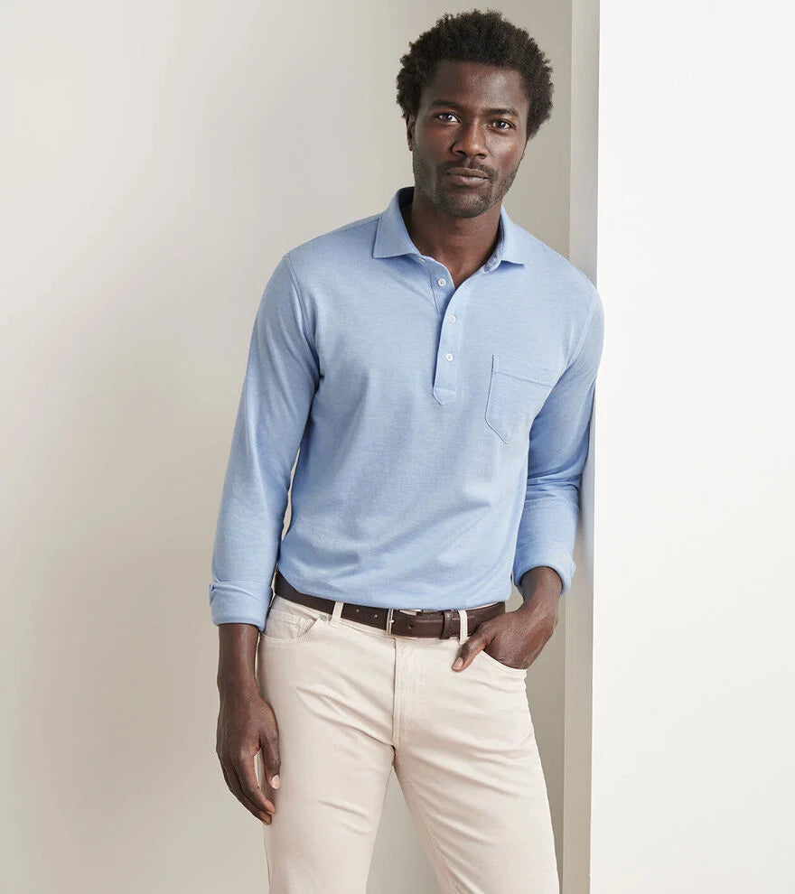 Peter Millar Crown Crafted Amble Long-Sleeve Cotton Cashmere Polo: Blue Frost