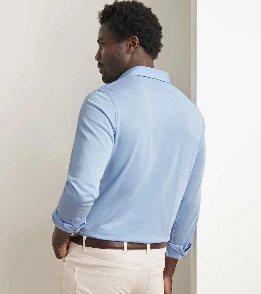 Peter Millar Crown Crafted Amble Long-Sleeve Cotton Cashmere Polo: Blue Frost