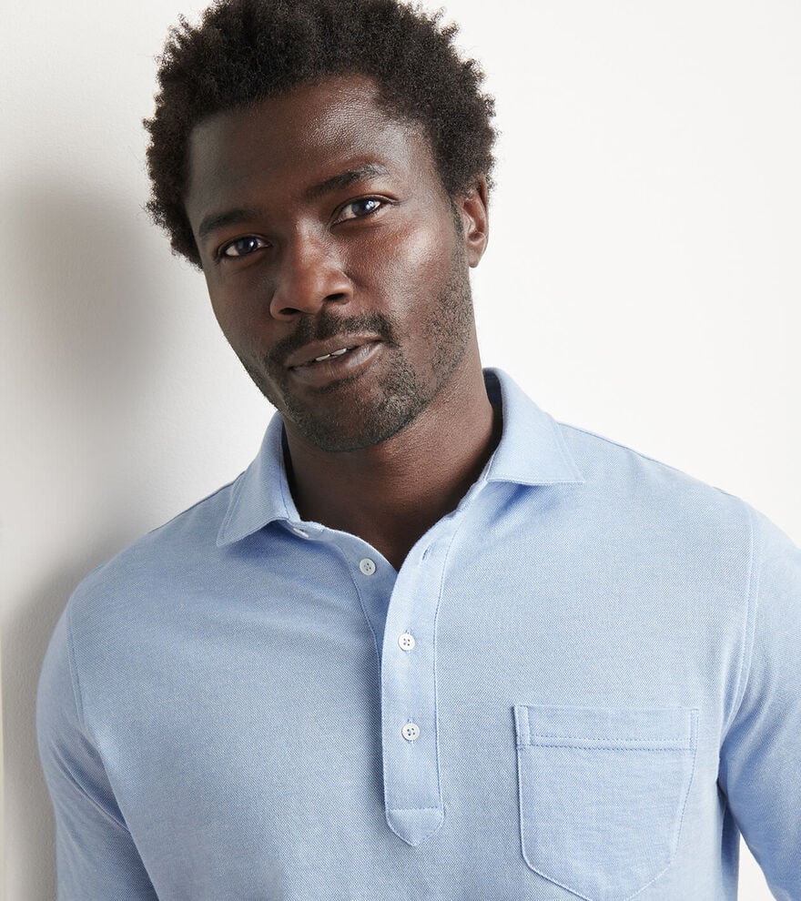 Peter Millar Crown Crafted Amble Long-Sleeve Cotton Cashmere Polo: Blue Frost