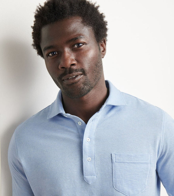 Peter Millar Crown Crafted Amble Long-Sleeve Cotton Cashmere Polo: Blue Frost