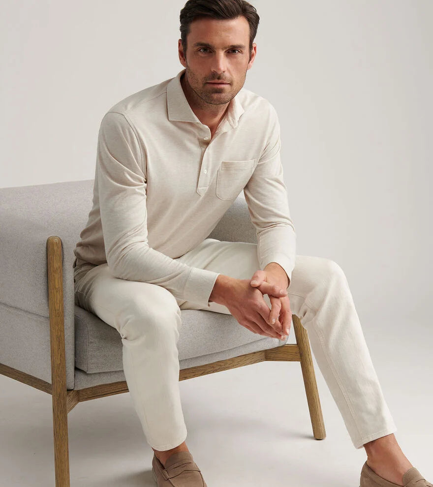 Peter Millar Crown Crafted Amble Long-Sleeve Cotton Cashmere Polo: Barley