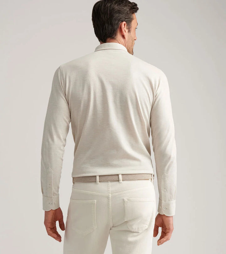 Peter Millar Crown Crafted Amble Long-Sleeve Cotton Cashmere Polo: Barley
