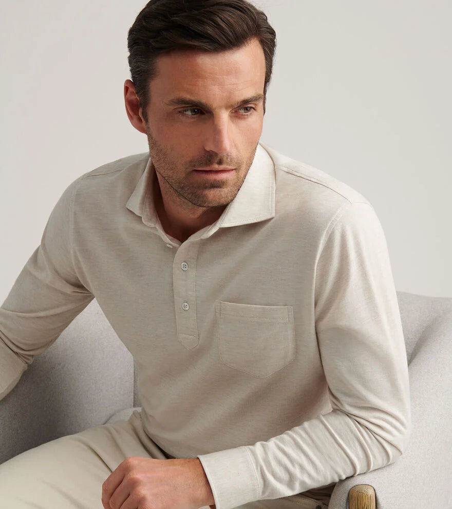 Peter Millar Crown Crafted Amble Long-Sleeve Cotton Cashmere Polo: Barley