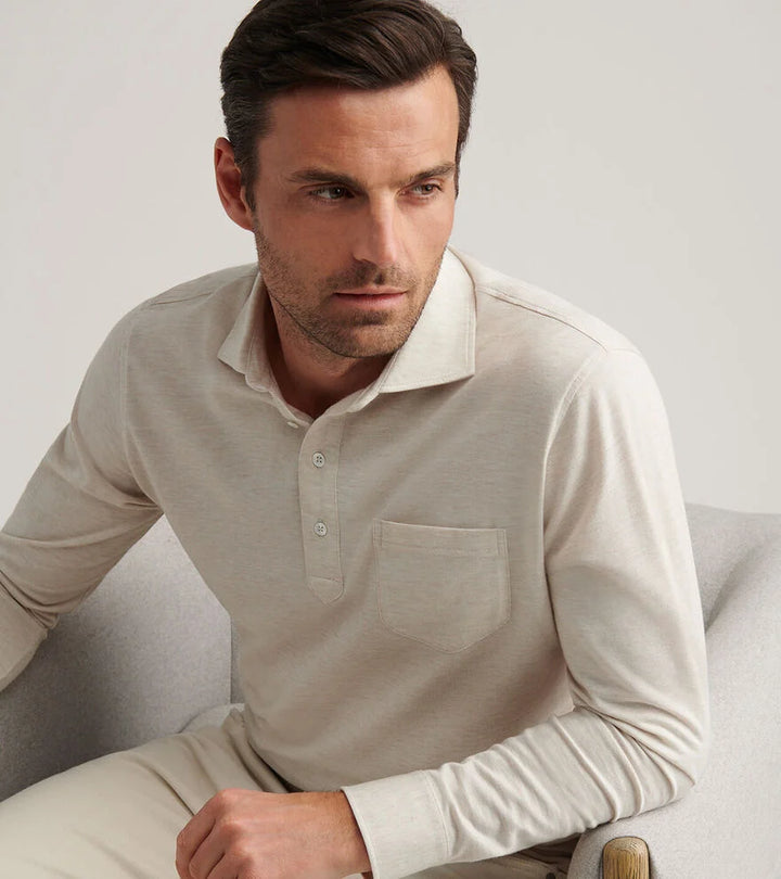 Peter Millar Crown Crafted Amble Long-Sleeve Cotton Cashmere Polo: Barley