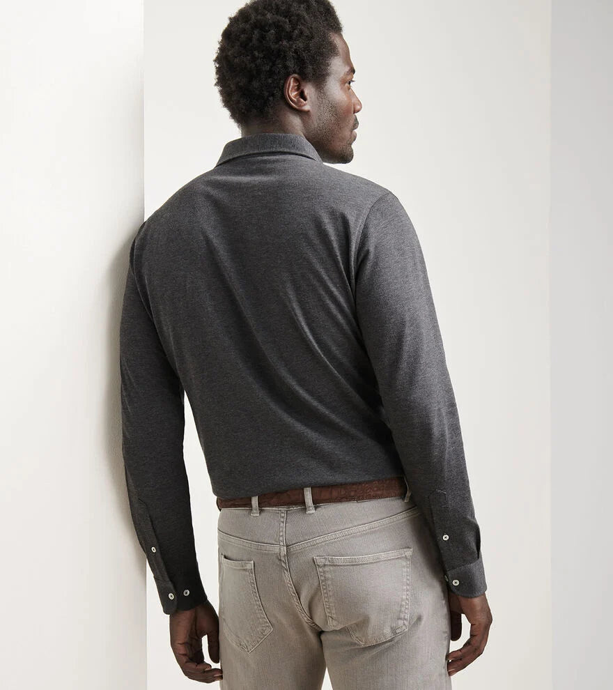 Peter Millar Crown Crafted Amble Long-Sleeve Cotton Cashmere Polo: Charcoal