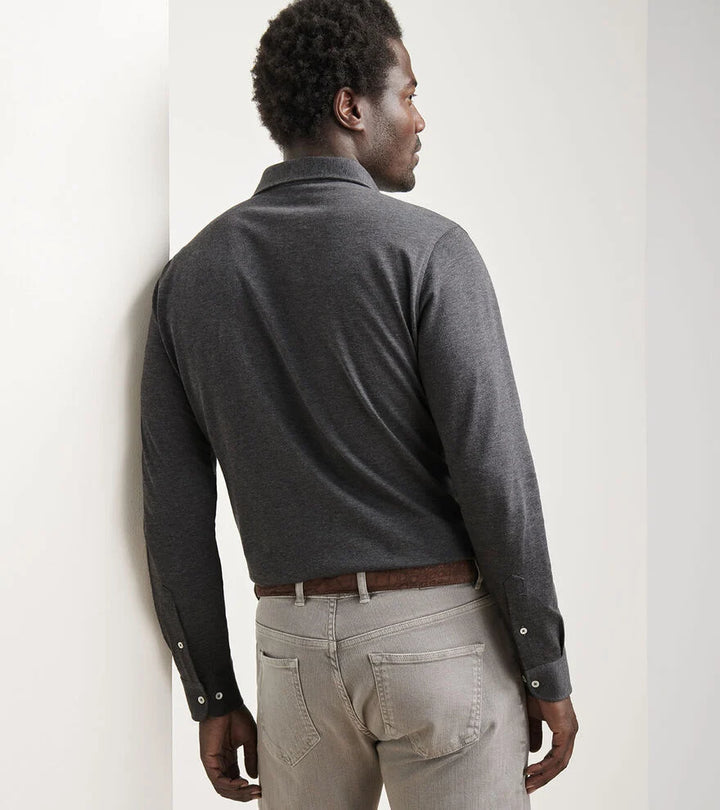Peter Millar Crown Crafted Amble Long-Sleeve Cotton Cashmere Polo: Charcoal