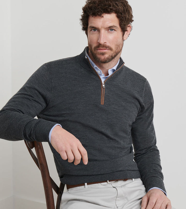 Peter Millar Excursionist Flex Quarter-Zip Sweater: Charcoal