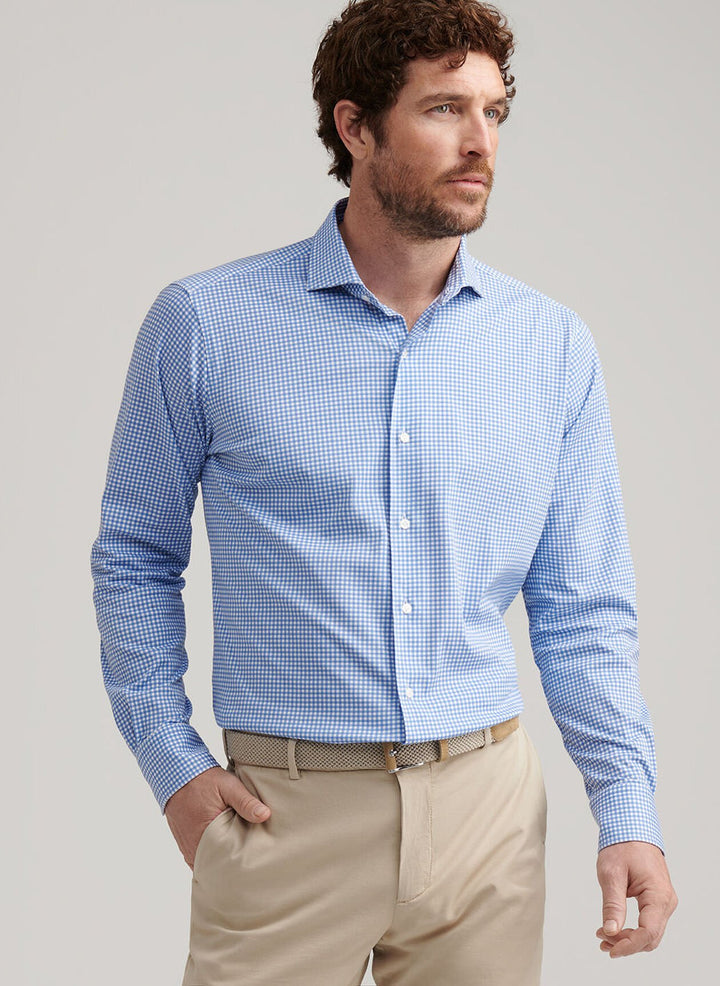 Peter Millar Crown Crafted Excursionist Flex Gingham Shirt: Rain Cloud