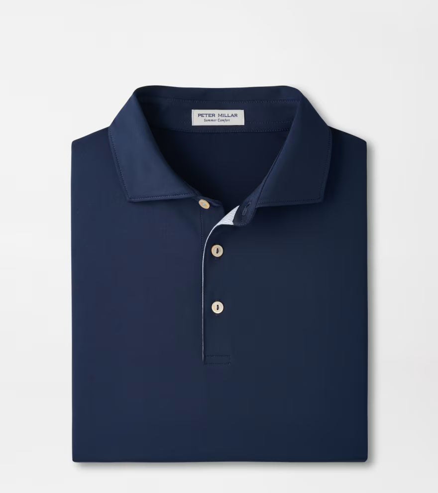 Peter Millar Solid Performance Jersey Polo with Contrast Placket: Navy