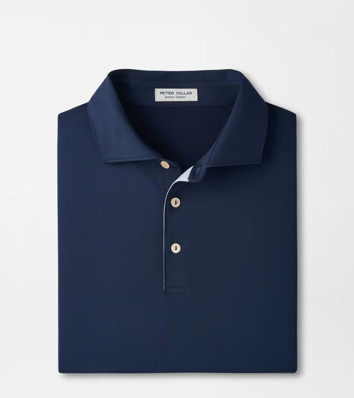 Peter Millar Solid Performance Jersey Polo with Contrast Placket: Navy