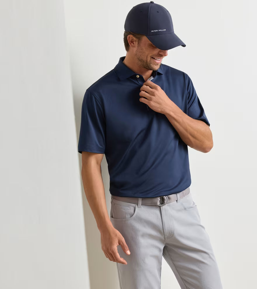 Peter Millar Solid Performance Jersey Polo with Contrast Placket: Navy