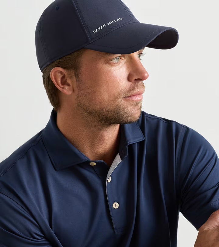 Peter Millar Solid Performance Jersey Polo with Contrast Placket: Navy
