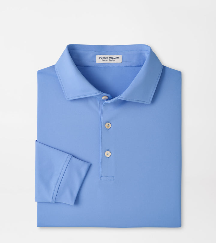 Peter Millar Solid Stretch Jersey Long Sleeve Polo: Estate Blue