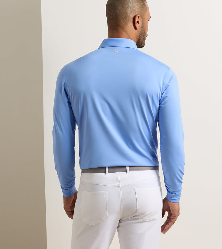 Peter Millar Solid Stretch Jersey Long Sleeve Polo: Estate Blue