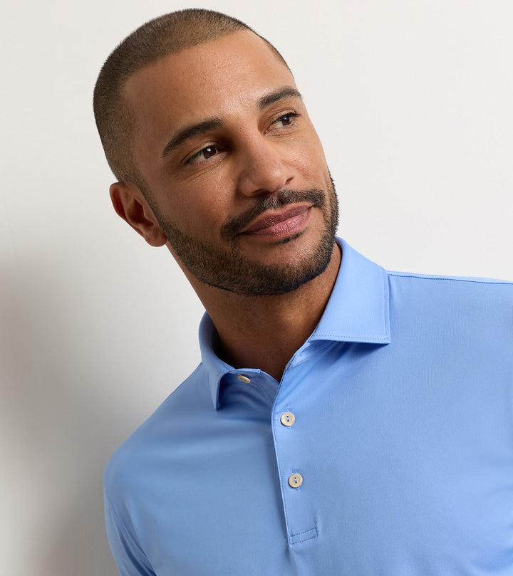 Peter Millar Solid Stretch Jersey Long Sleeve Polo: Estate Blue