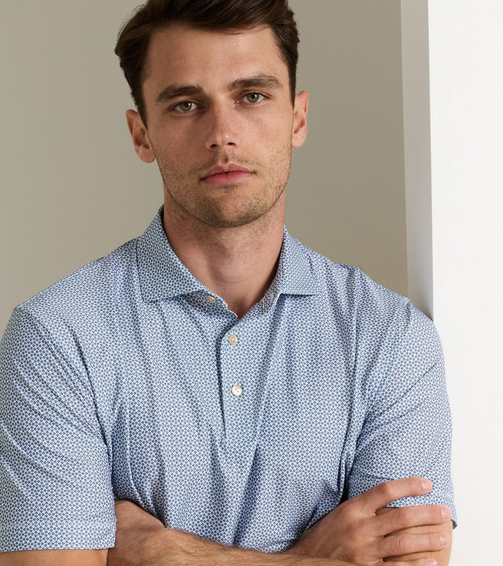 Peter Millar Rambla Performance Jersey Polo: White / Dark Amber