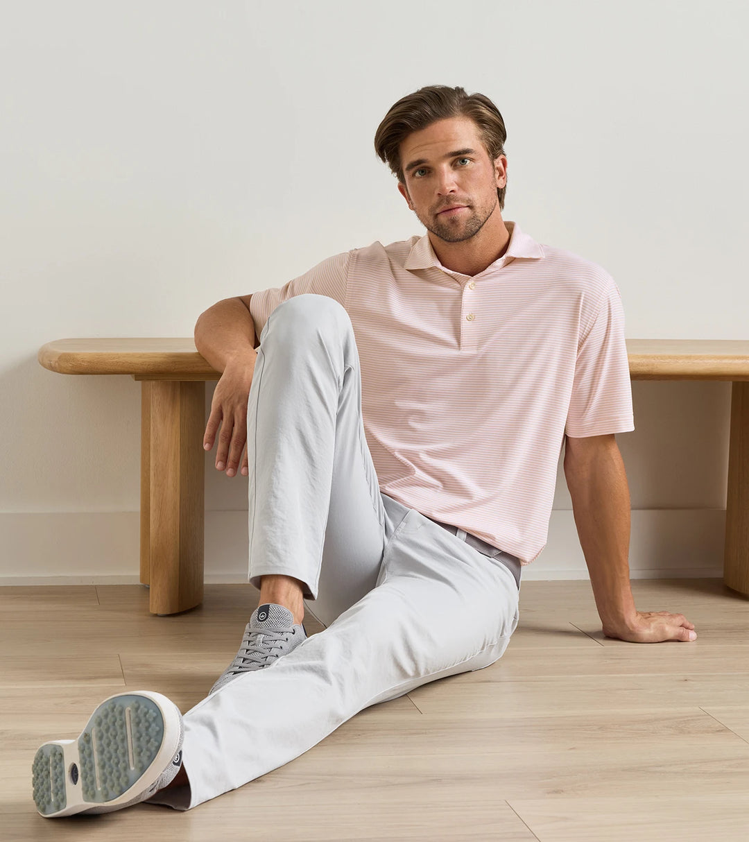 Peter Millar Wade Performance Jersey Polo: White / Papaya