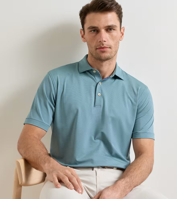 Peter Millar Jubilee Performance Jersey Polo: Bali Blue / Fresh Mint