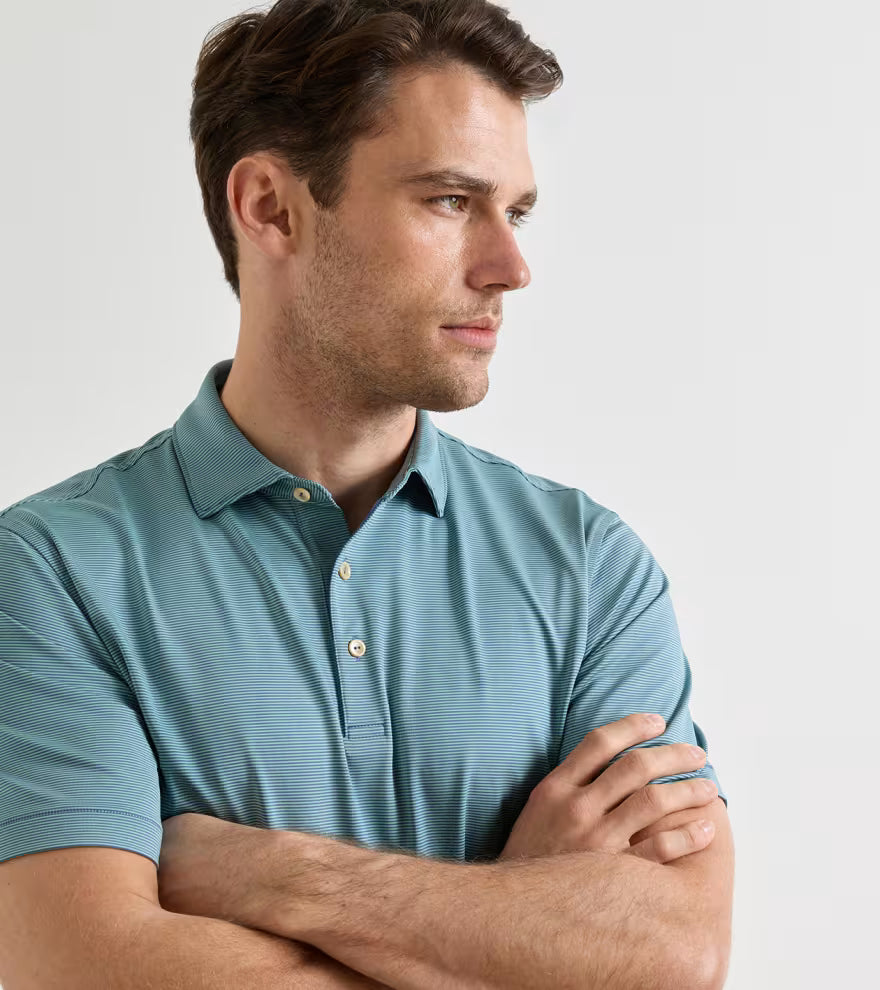 Peter Millar Jubilee Performance Jersey Polo: Bali Blue / Fresh Mint