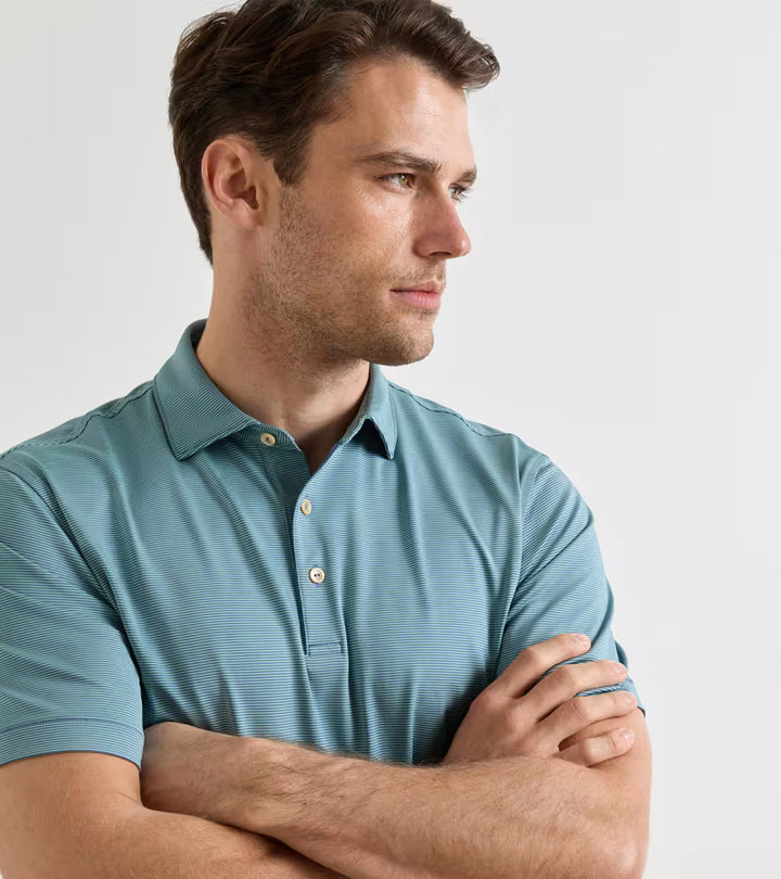 Peter Millar Jubilee Performance Jersey Polo: Bali Blue / Fresh Mint