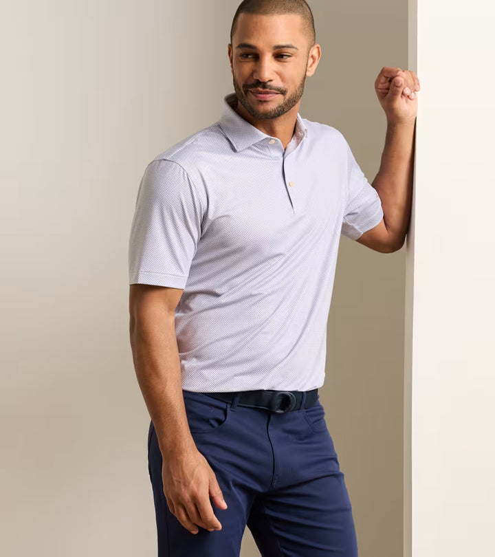 Peter Millar Phoenix Performance Jersey Polo: White / Bali Blue