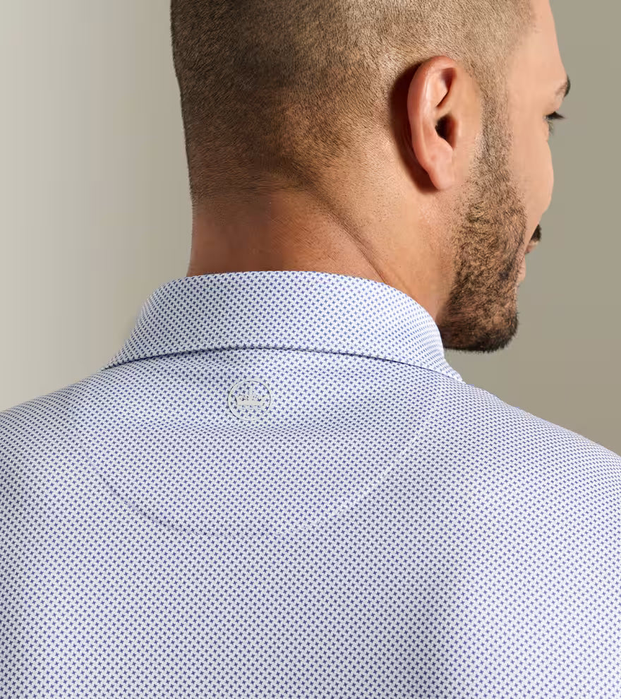 Peter Millar Phoenix Performance Jersey Polo: White / Bali Blue