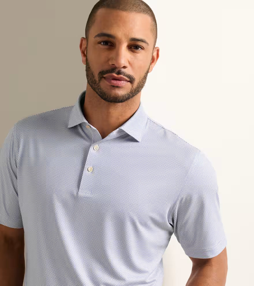 Peter Millar Phoenix Performance Jersey Polo: White / Bali Blue