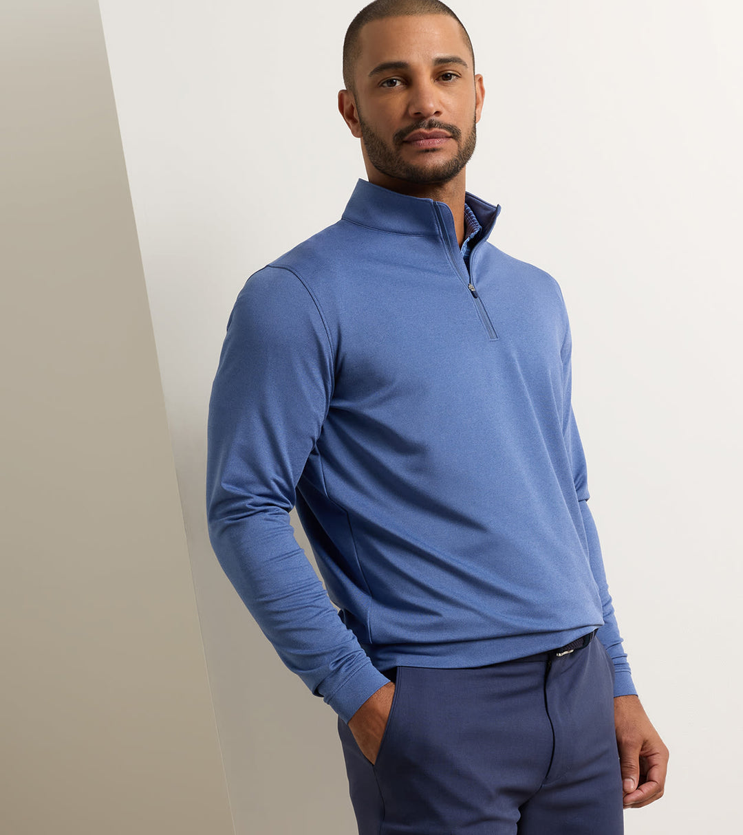 Peter Millar Perth Mélange Performance Quarter-Zip: Bali Blue