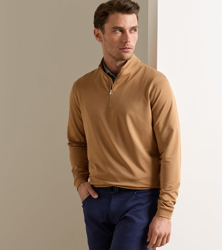 Peter Millar Perth Mélange Performance Quarter-Zip: Dark Amber