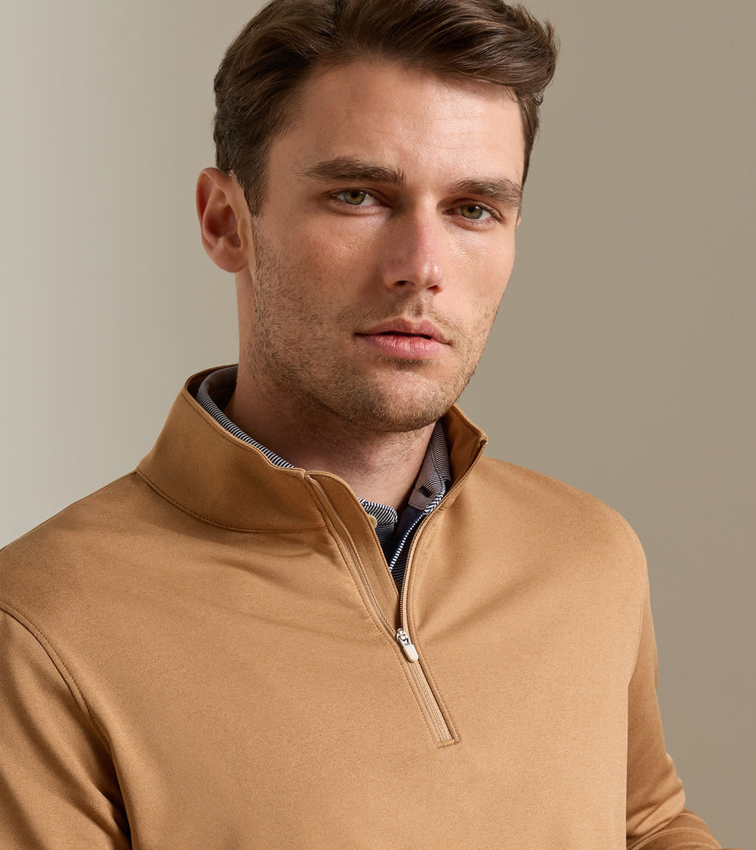 Peter Millar Perth Mélange Performance Quarter-Zip: Dark Amber
