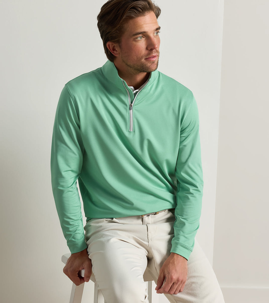 Peter Millar Perth Mélange Performance Quarter-Zip: Fresh Mint