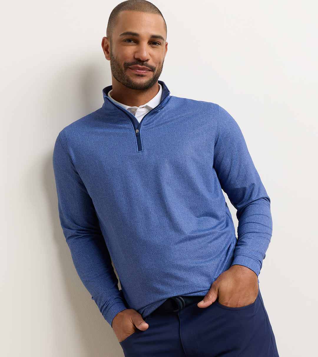Peter Millar Perth Herringbone Performance Quarter-Zip: Sport Navy
