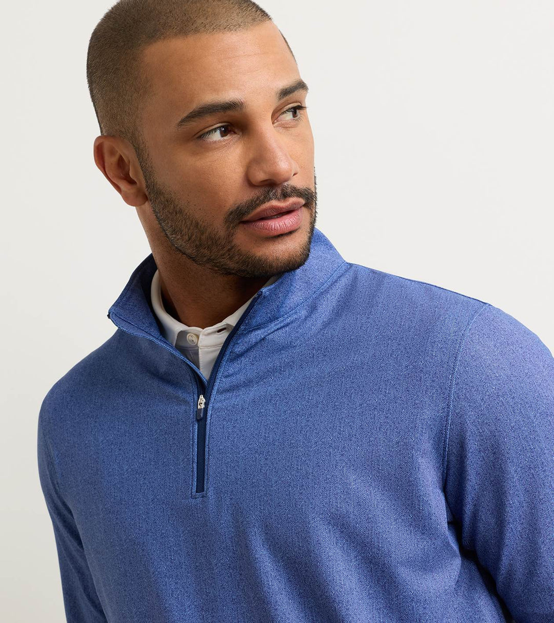 Peter Millar Perth Herringbone Performance Quarter-Zip: Sport Navy