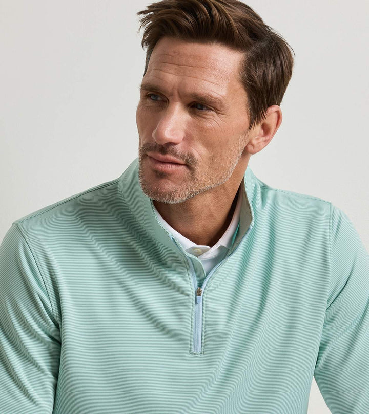 Peter Millar Perth Sugar Stripe Performance Quarter-Zip: Fresh Mint