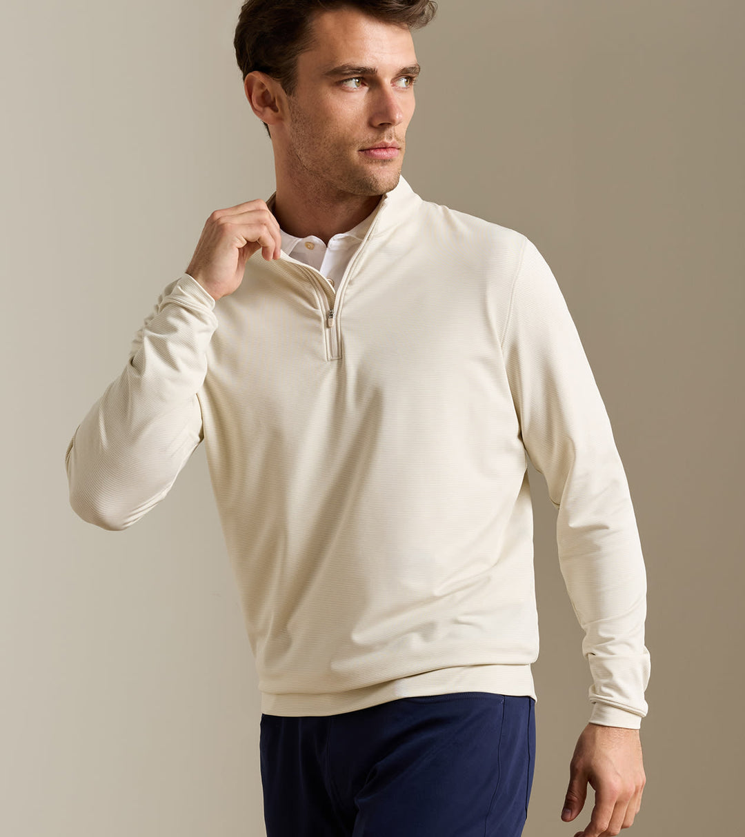 Peter Millar Perth Sugar Stripe Performance Quarter-Zip Lake Murray Dam Towers: Stone